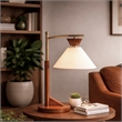 Hollie  Wood and Linen Table Lamp with Brushed Gold Accents