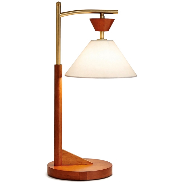 Hollie  Wood and Linen Table Lamp with Brushed Gold Accents