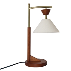 hollie  wood and linen table lamp with brushed gold accents