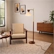 Alvina Modern Wood and Brass Floor Lamp with Linen Shade