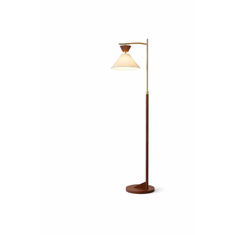 Alvina Modern Wood and Brass Floor Lamp with Linen Shade