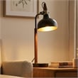 Halona Adjustable Black Industrial Desk Lamp with Wood and Metal Design