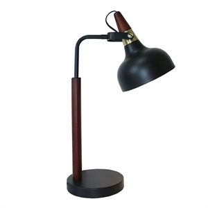 halona adjustable black industrial desk lamp with wood and metal design