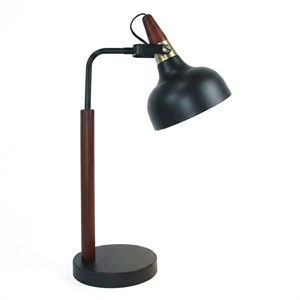 Halona Adjustable Black Industrial Desk Lamp with Wood and Metal Design