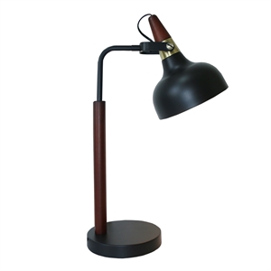 halona adjustable black industrial desk lamp with wood and metal design