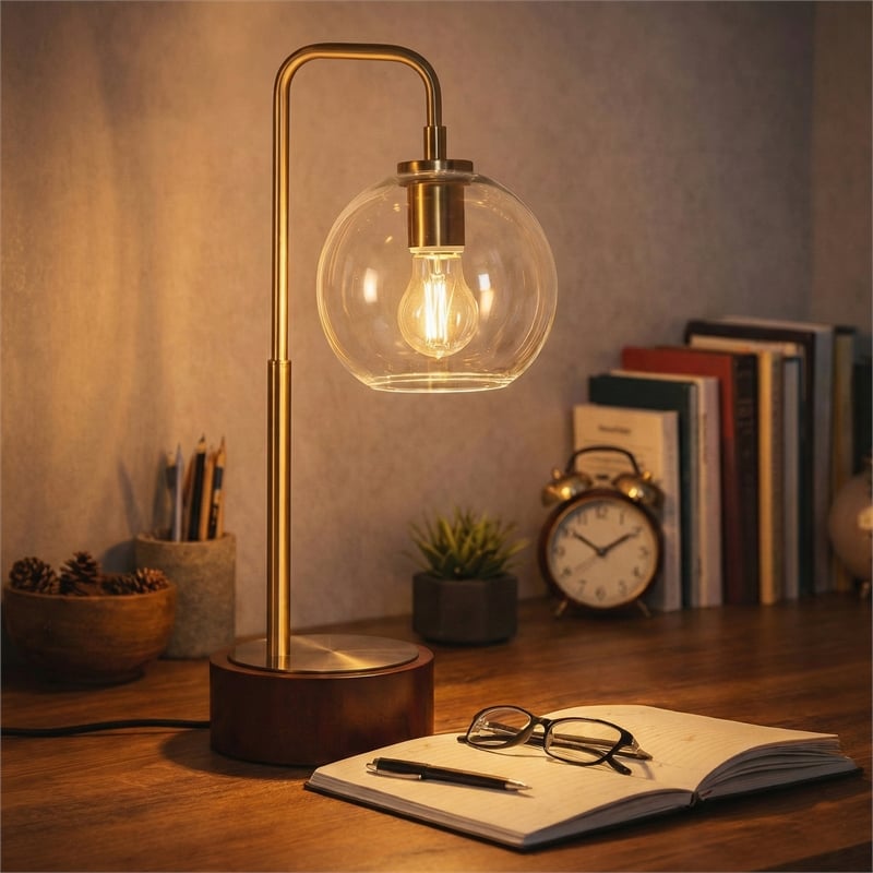 Kenzie Glass Globe Table Lamp with Gold Metal Frame