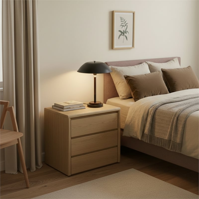 Lena Black Dome Table Lamp with Wood and Brass Details