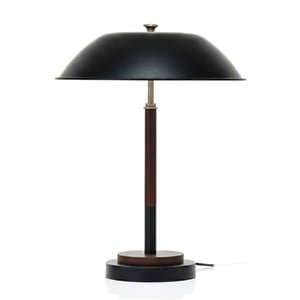 Lena Black Dome Table Lamp with Wood and Brass Details