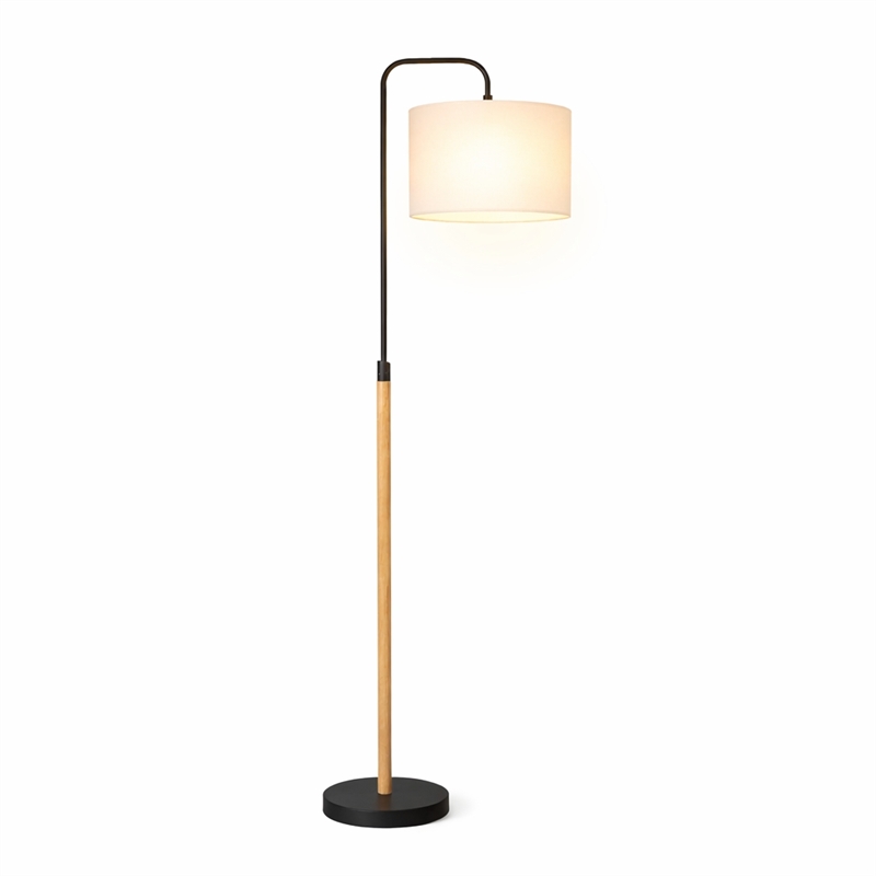 Perry Minimalist Black Floor Lamp with Wood and Metal Frame