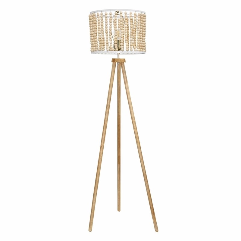 Lina Bohemian Beaded Shade Floor Lamp with Tripod Brown Wood Base