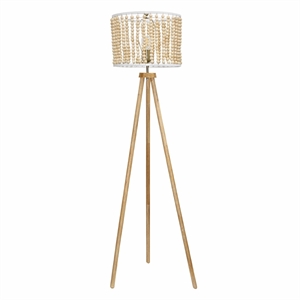 Lina Bohemian Beaded Shade Floor Lamp with Tripod Brown Wood Base