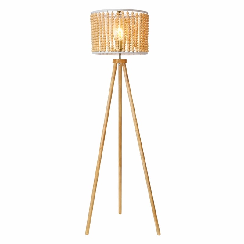 Lina Bohemian Beaded Shade Floor Lamp with Tripod Brown Wood Base