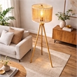 Lina Bohemian Beaded Shade Floor Lamp with Tripod Brown Wood Base