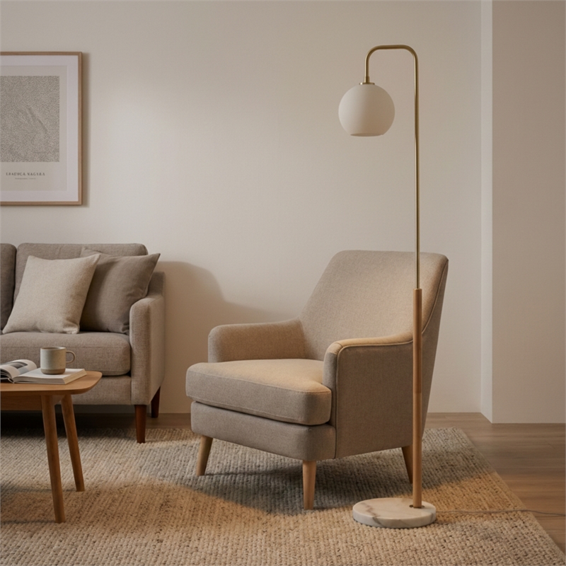 Cole Contemporary Floor Lamp with White Marble Base and Globe Shade