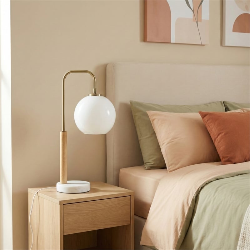 Cardin Globe Table Lamp with Marble Base and Brass Accents
