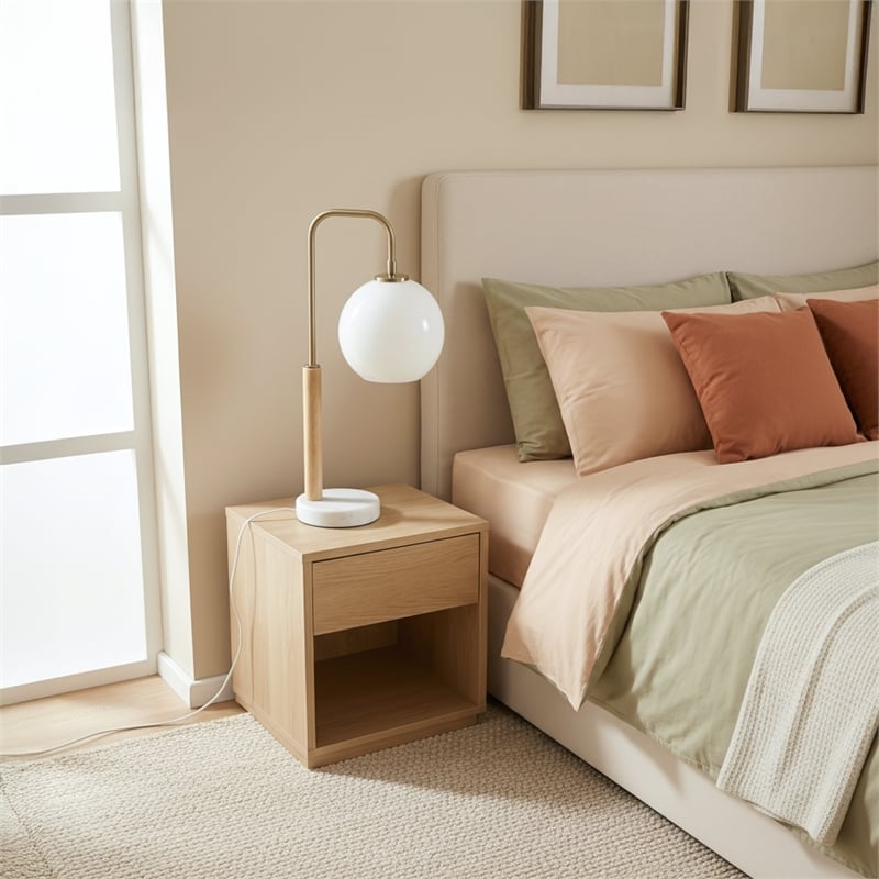Cardin Globe Table Lamp with Marble Base and Brass Accents