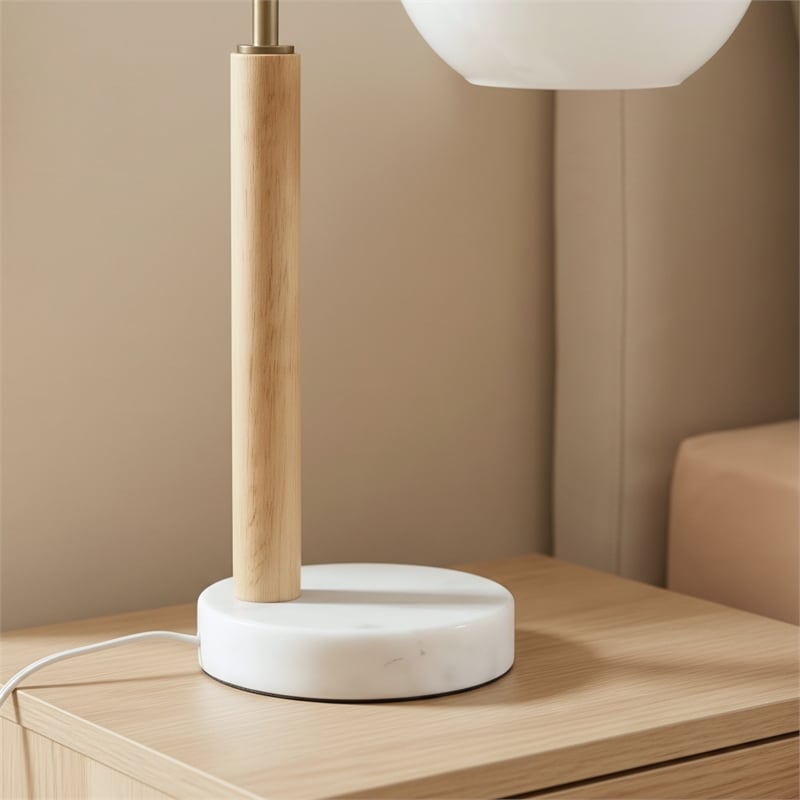 Cardin Globe Table Lamp with Marble Base and Brass Accents