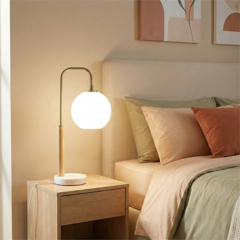 Cardin Globe Table Lamp with Marble Base and Brass Accents