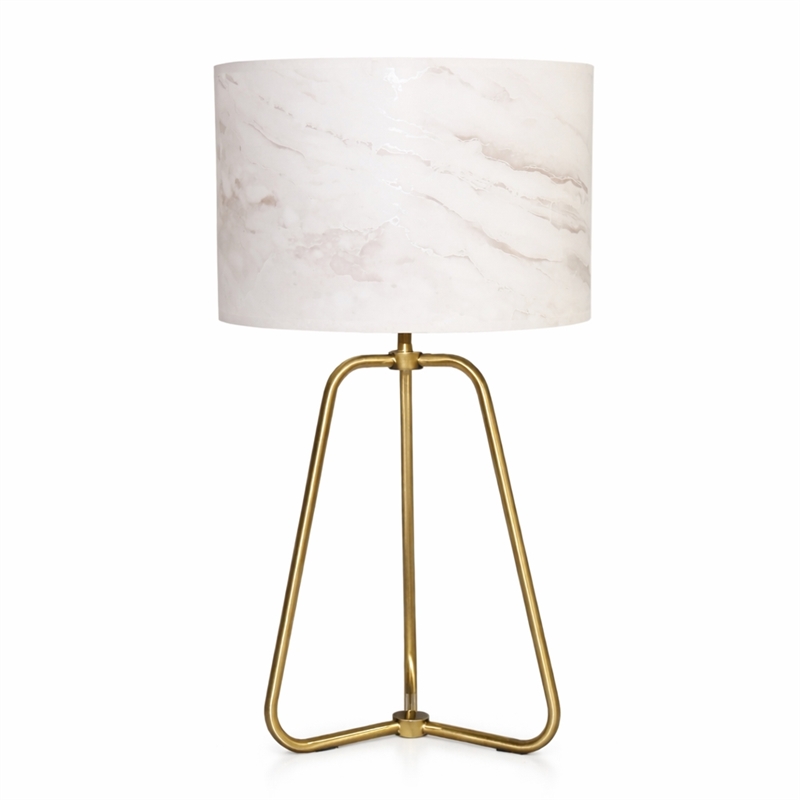 Landscape Table Lamp with Faux Marble Shade and Brass Base