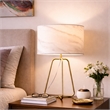 Landscape Table Lamp with Faux Marble Shade and Brass Base