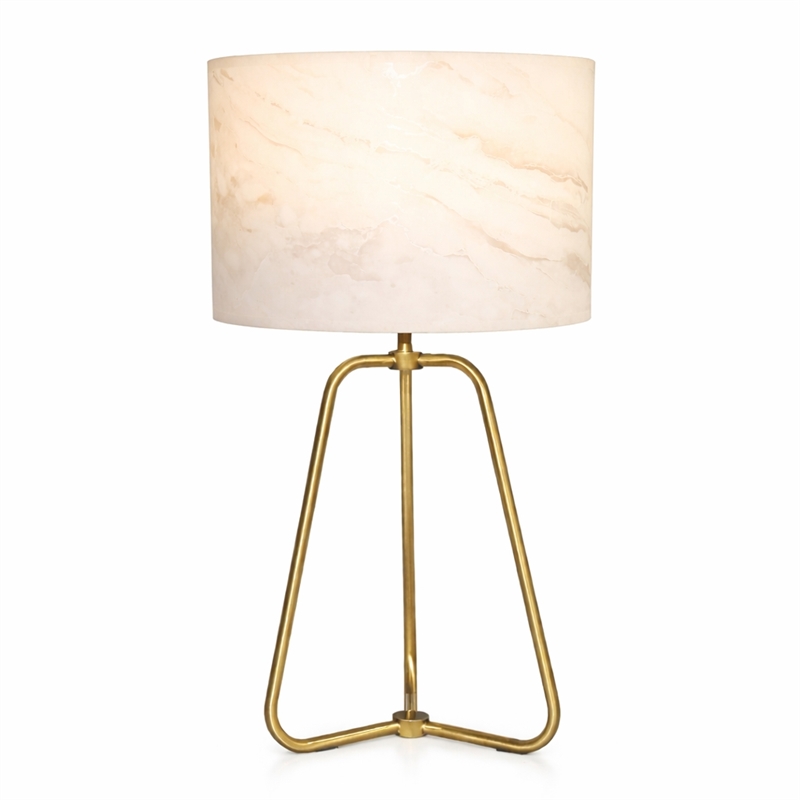 Landscape Table Lamp with Faux Marble Shade and Brass Base