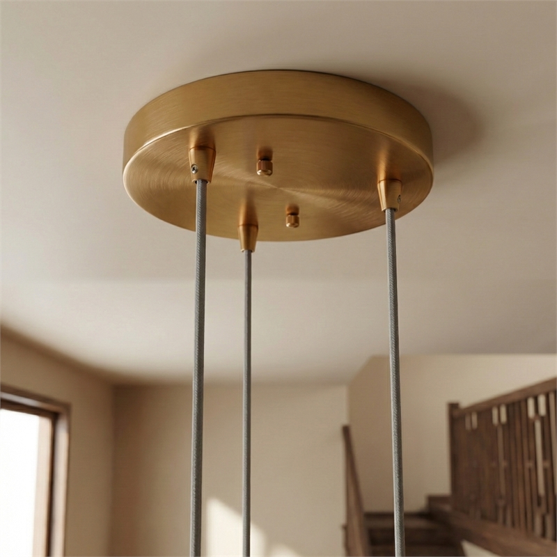 Flora Modern Gold Metal Triple Pendant Light with Ribbed Glass