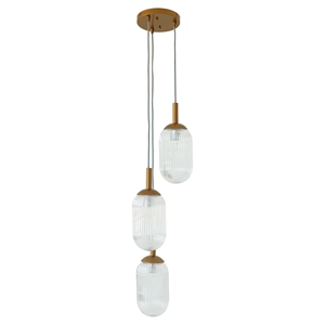 Flora Modern Gold Metal Triple Pendant Light with Ribbed Glass