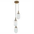 Flora Modern Gold Metal Triple Pendant Light with Ribbed Glass