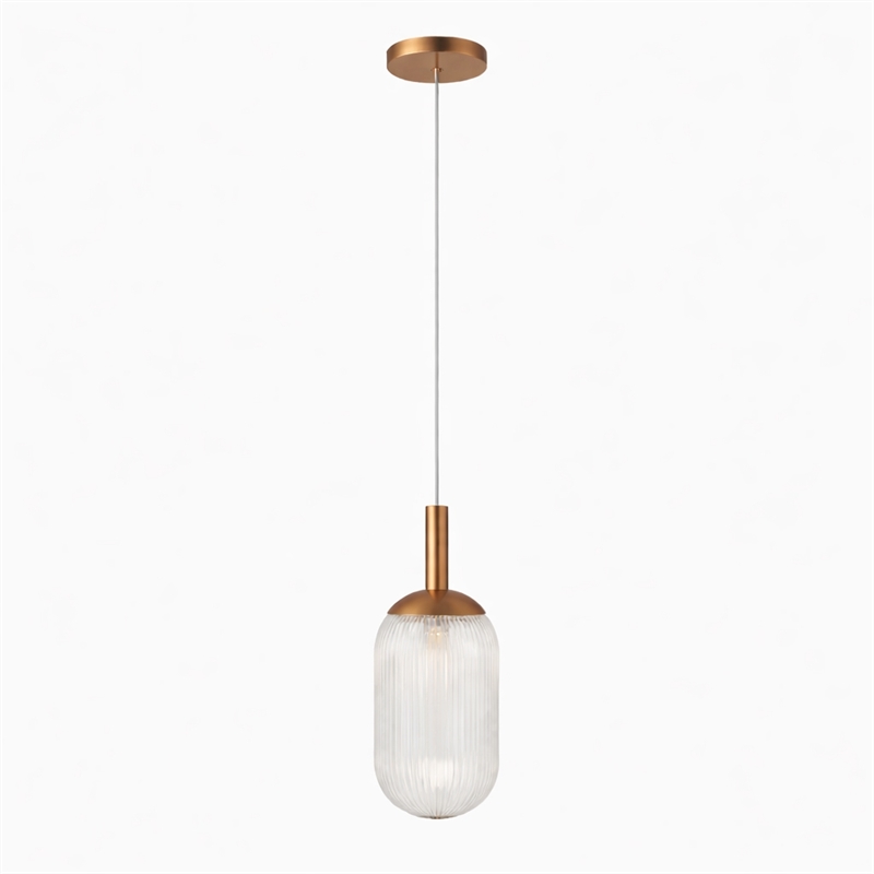 Vivian Modern Bronze Metal Ribbed Glass Pendant Light