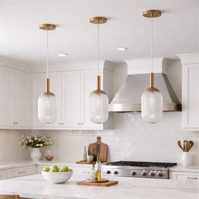 Vivian Modern Bronze Metal Ribbed Glass Pendant Light