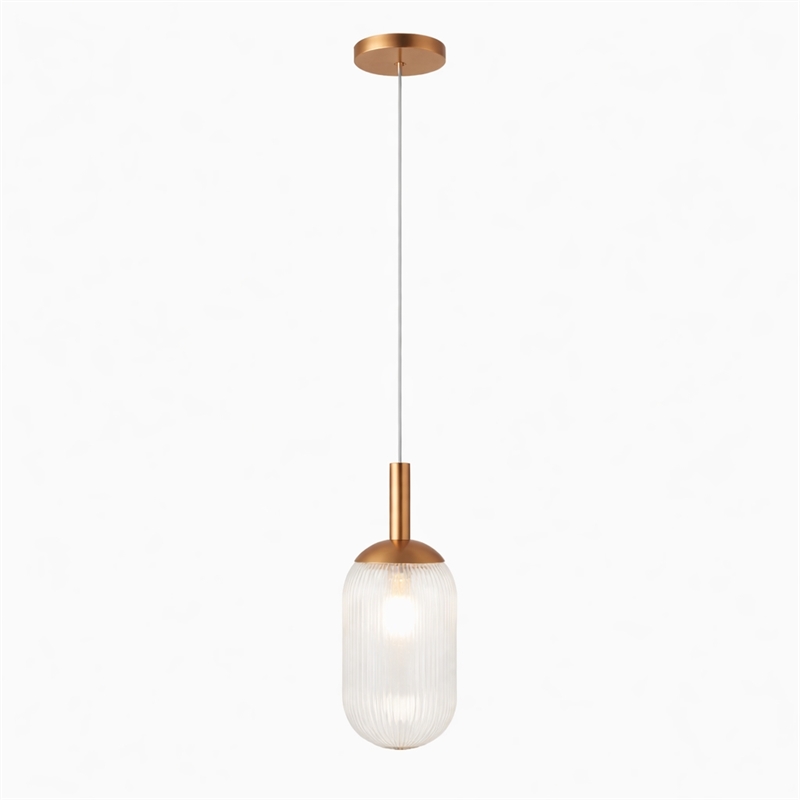 Vivian Modern Bronze Metal Ribbed Glass Pendant Light