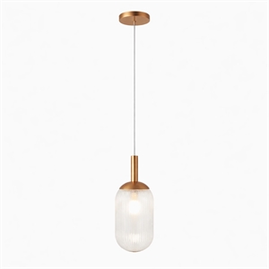 Vivian Modern Bronze Metal Ribbed Glass Pendant Light