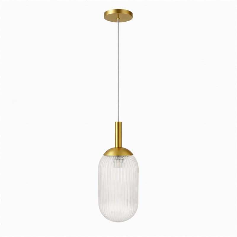 Ada Modern Ribbed Glass Metal Pendant Light with Gold Finish