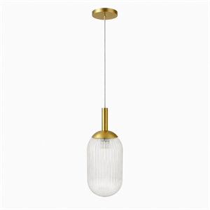Ada Modern Ribbed Glass Metal Pendant Light with Gold Finish