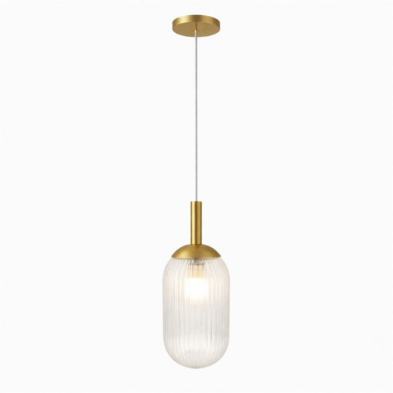 Ada Modern Ribbed Glass Metal Pendant Light with Gold Finish