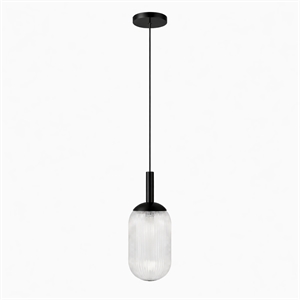Daphne Modern Ribbed Glass Metal Pendant Light with Black Finish