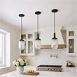 Daphne Modern Ribbed Glass Metal Pendant Light with Black Finish