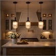Daphne Modern Ribbed Glass Metal Pendant Light with Black Finish