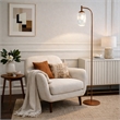 Retro Ribbed Glass Floor Lamp with Bronze Metal Arched Frame