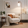 Retro Ribbed Glass Floor Lamp with Bronze Metal Arched Frame