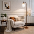 Retro Ribbed Glass Floor Lamp with Bronze Metal Arched Frame