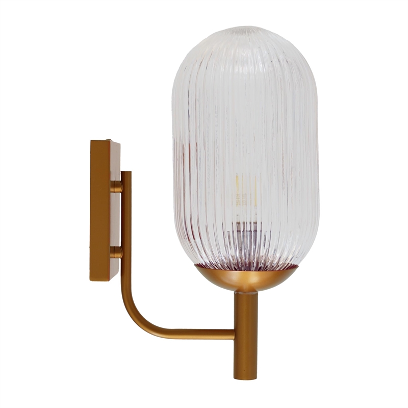 Jane Ribbed Glass Wall Sconce with Brushed Bronze Accents