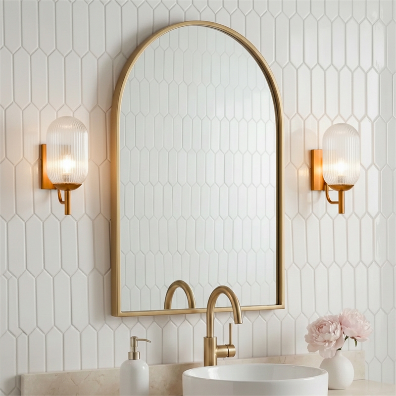 Jane Ribbed Glass Wall Sconce with Brushed Bronze Accents