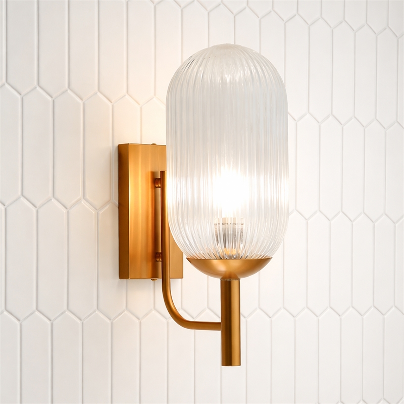 Jane Ribbed Glass Wall Sconce with Brushed Bronze Accents