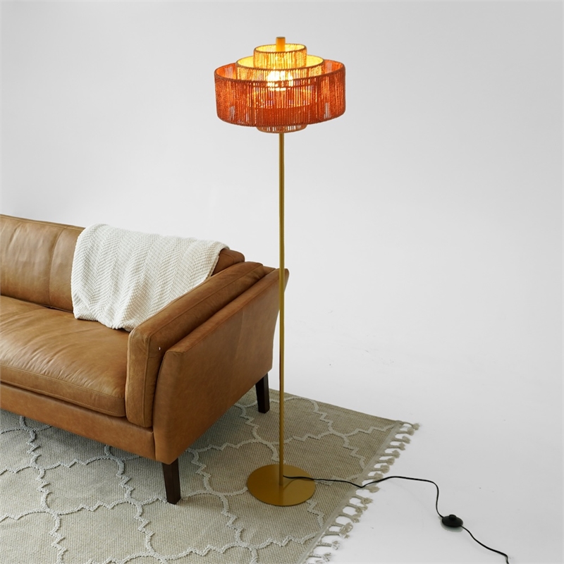 Pinkly Layered Bohemian Rope Metal Floor Lamp with Gold Finish