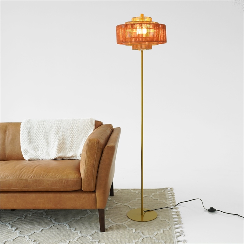Pinkly Layered Bohemian Rope Metal Floor Lamp with Gold Finish