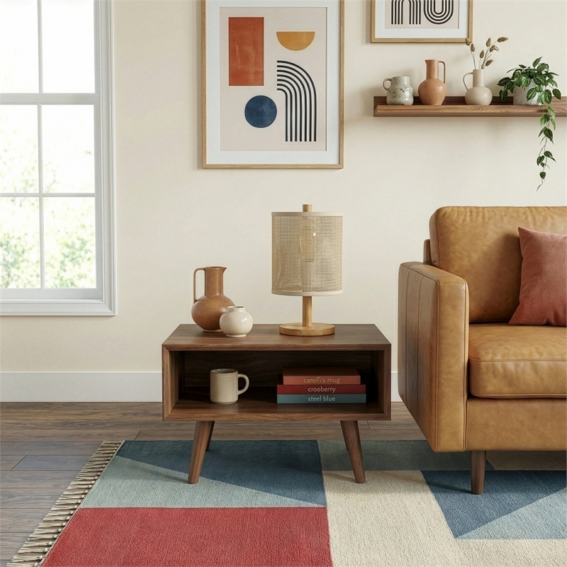 Opa Woven Table Lamp with Natural Wood Accent