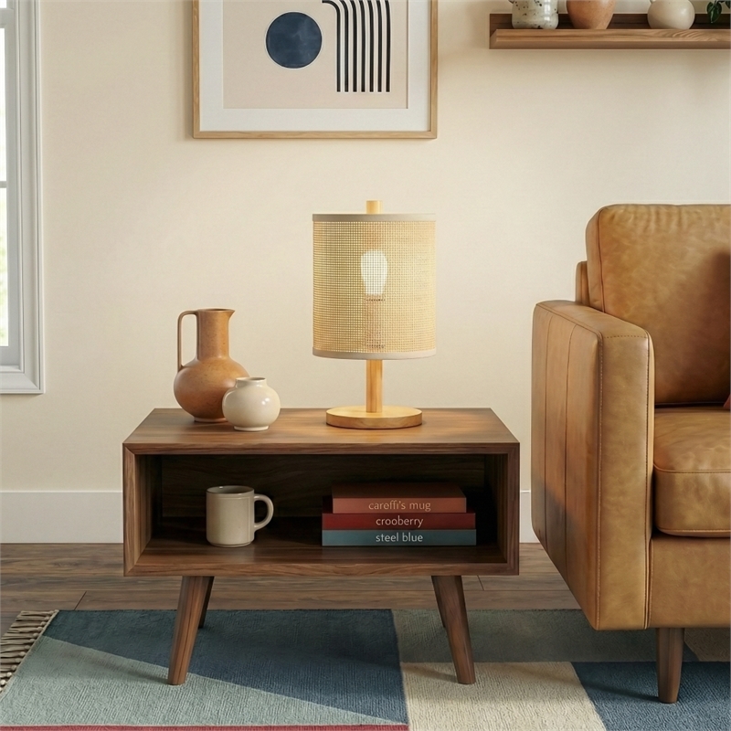 Opa Woven Table Lamp with Natural Wood Accent