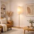 Skyler Natural Wood Floor Lamp with Cylindrical Woven Shade