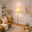 Skyler Natural Wood Floor Lamp with Cylindrical Woven Shade